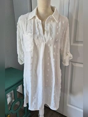Blooming Jelly White Swiss Dot Tunic Cover Up M